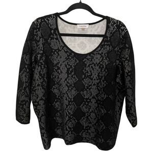 Calvin Klein Womens Shirt Plus Sized 1X Long Sleeve Black Gray Geometric Pattern